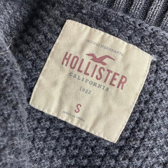 Hollister Co. Dark Gray Textured Knit Cotton Sweater w/ Tie Sleeves S Cozy Chic - Picture 4 of 8